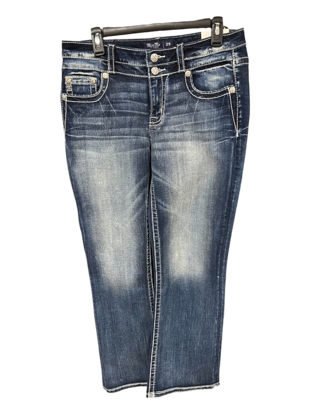 NWT Miss Me LA Rhinestone Embellished Bootcut Jeans Short | Size 29 - Picture 2 of 9